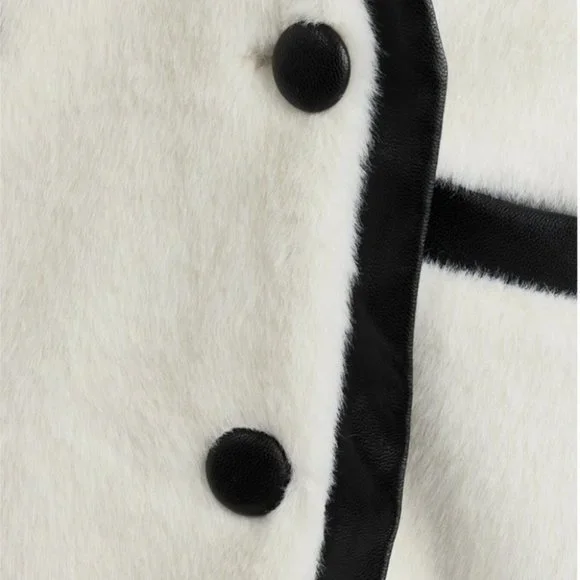 luxury faux leather detailed fuzzy jacket elegant - Picture 8 of 9